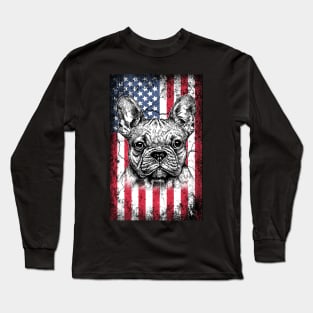 Patriotic French Bulldogs American Flag Long Sleeve T-Shirt